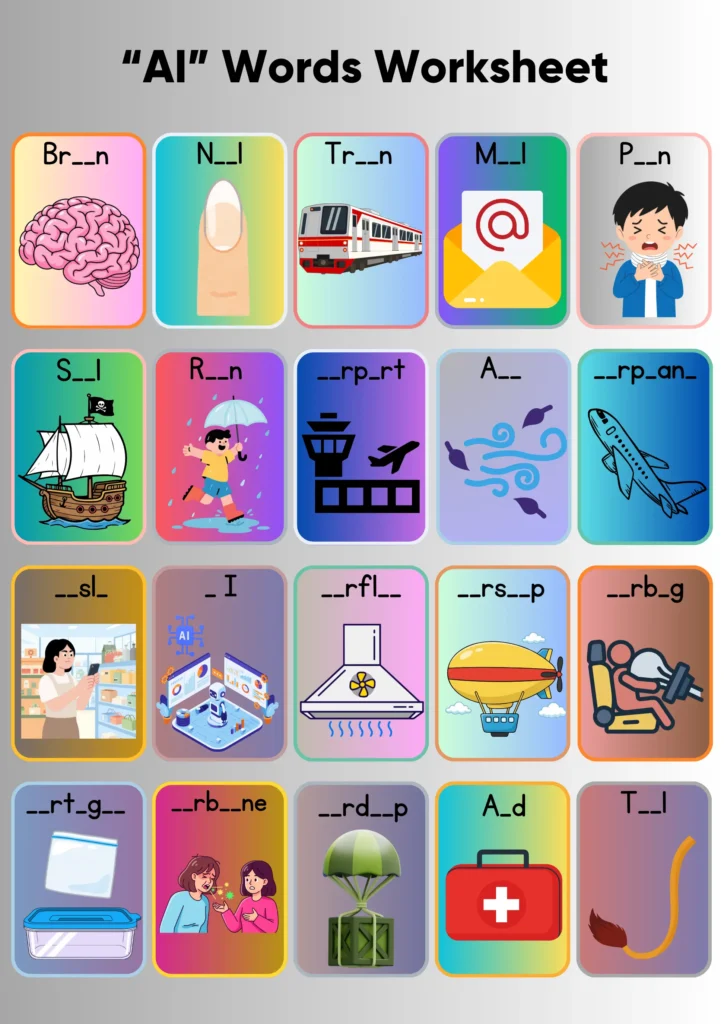 “ai” words worksheet 