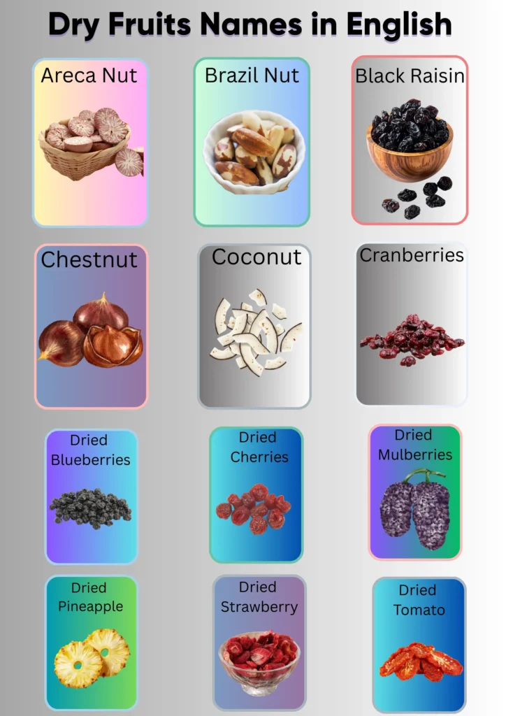 List of Dry Fruits Name, Benefits, Images (Printable Worksheets) dry fruits names in english