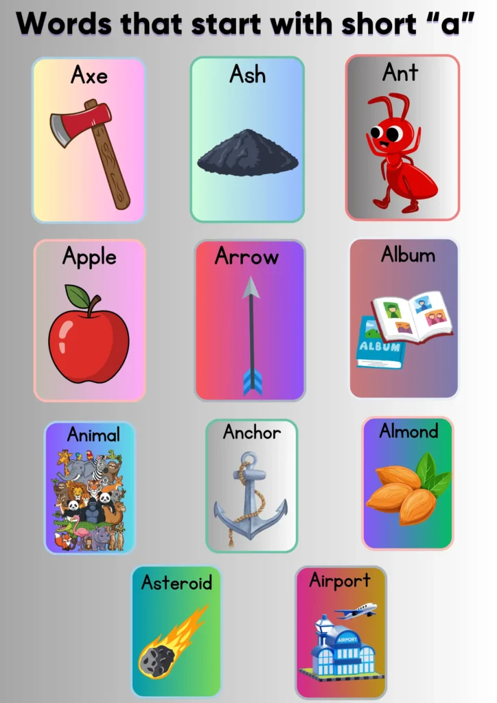 Short a words | Long a sound | List & Worksheets (Free) words that start with short “a”