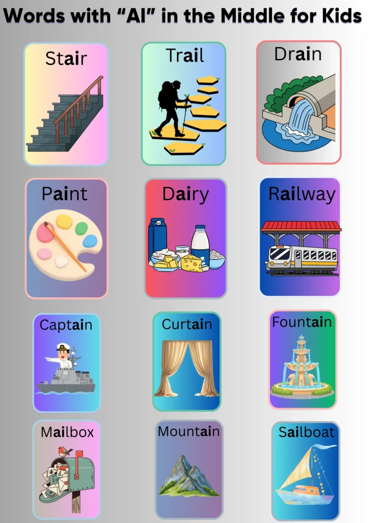 words with “ai” in the middle for kids 