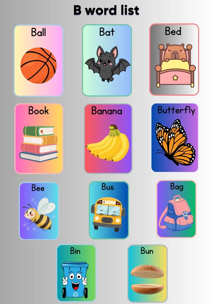 The Words that Start with Sound “B” for Kids b words list