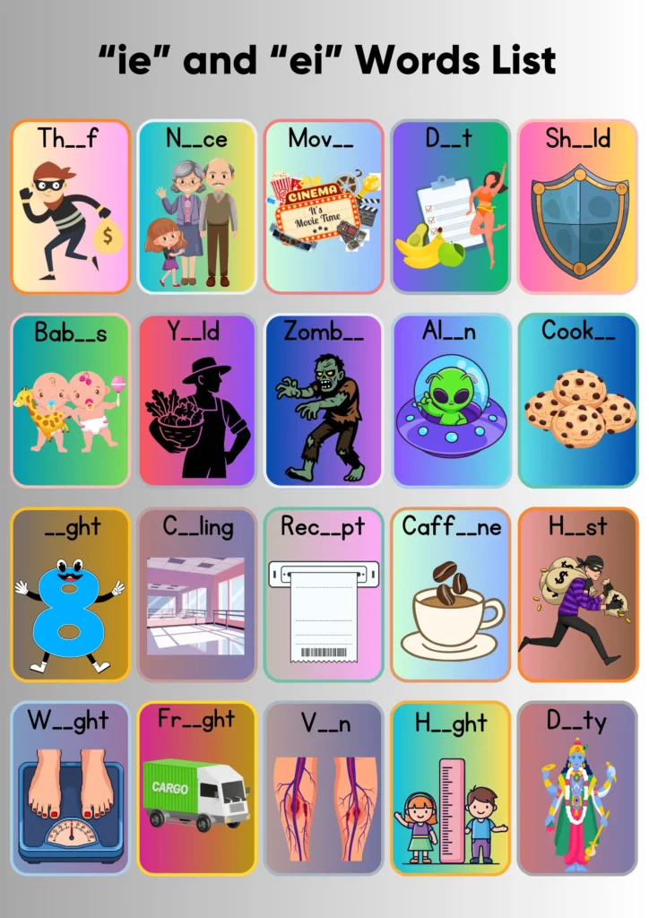 “ie” and “ei” words list 