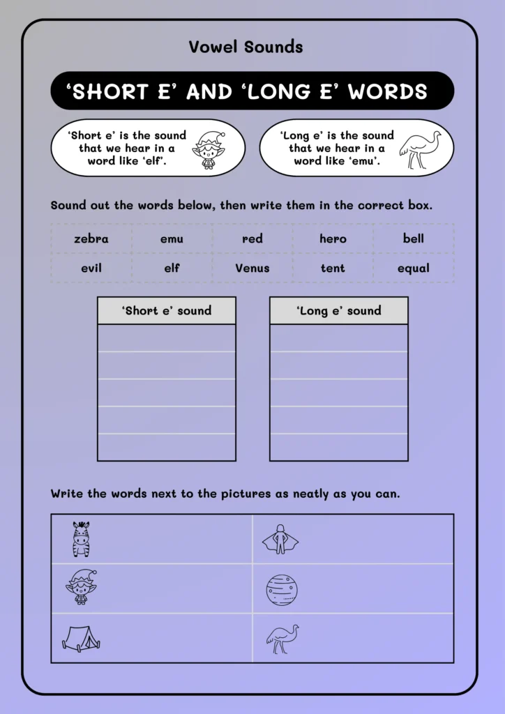 EE Words for Kids (With Printable Worksheets) ‘short e’ and ‘long e’ words