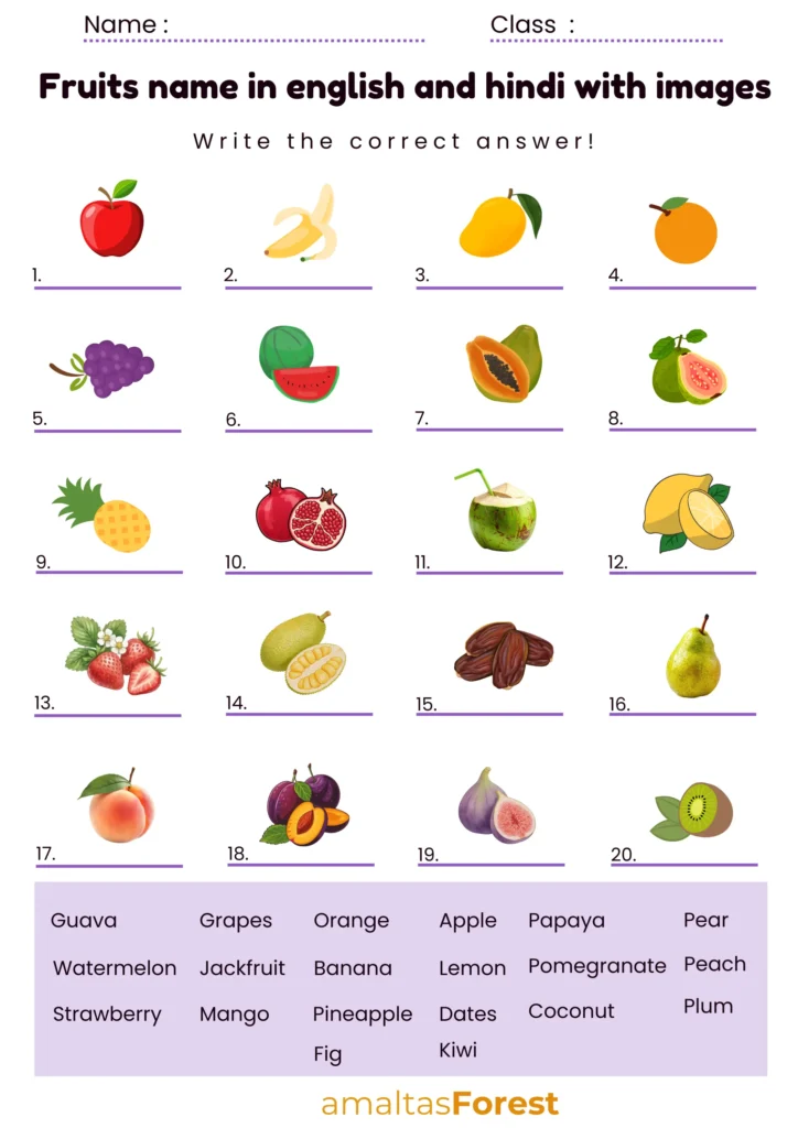 Fruits Name in English and Hindi with Pictures fruits name in english and hindi with images