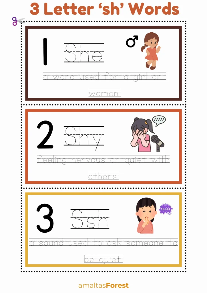 3 letter sh worksheets for kindergarten