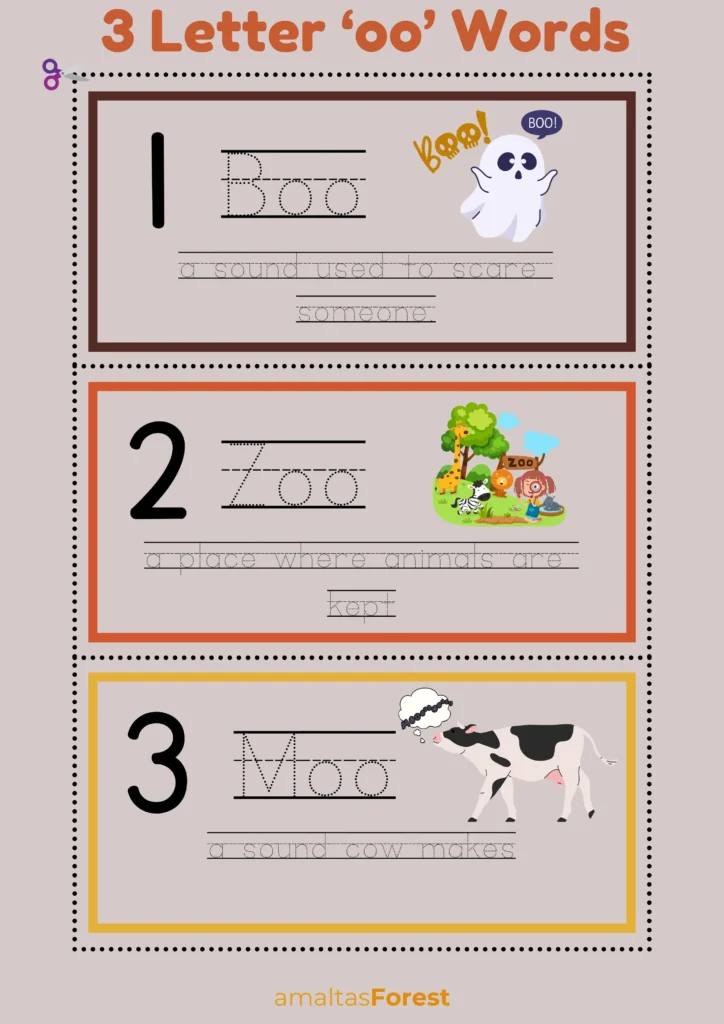 oo words list for kids | Worksheets and Pictures 3 letter words with oo sound