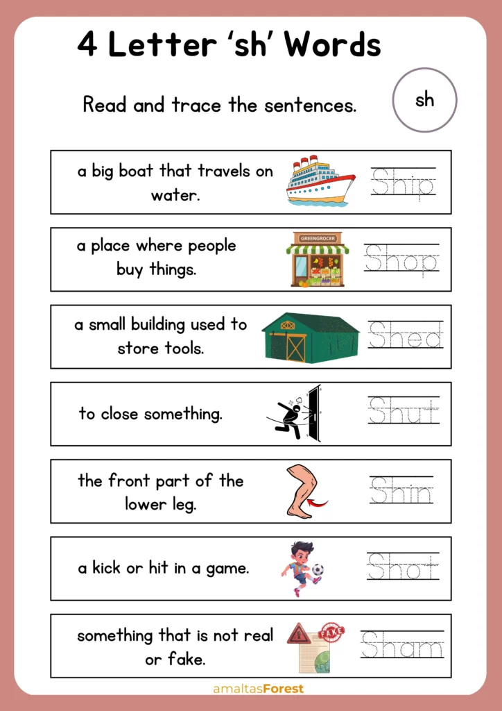 4 letter sh words for kindergarten