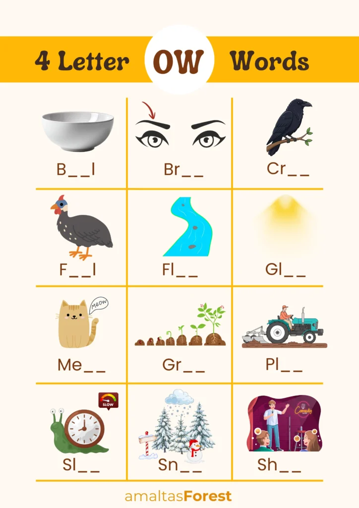 4 letter words with ow pictures