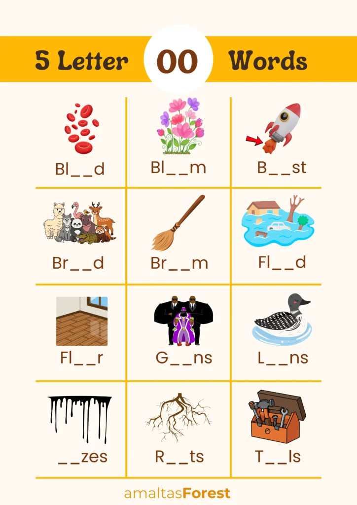 oo words list for kids | Worksheets and Pictures 5 letter words with oo pictures