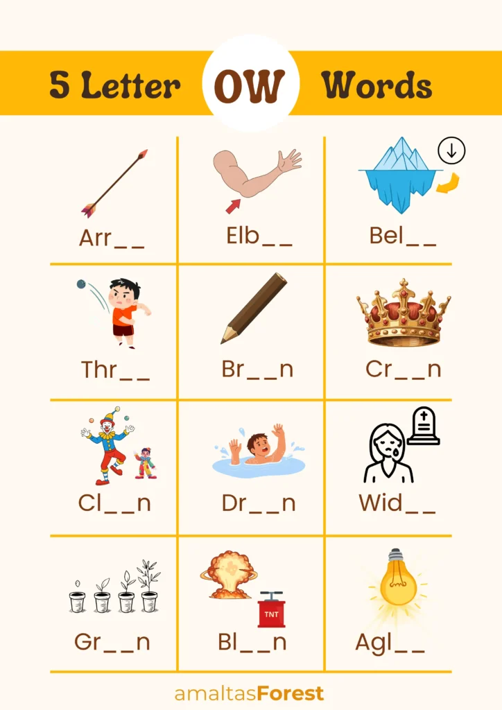 5 letter words with ow pictures