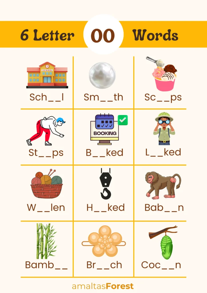 oo words list for kids | Worksheets and Pictures 6 letter words with oo pictures