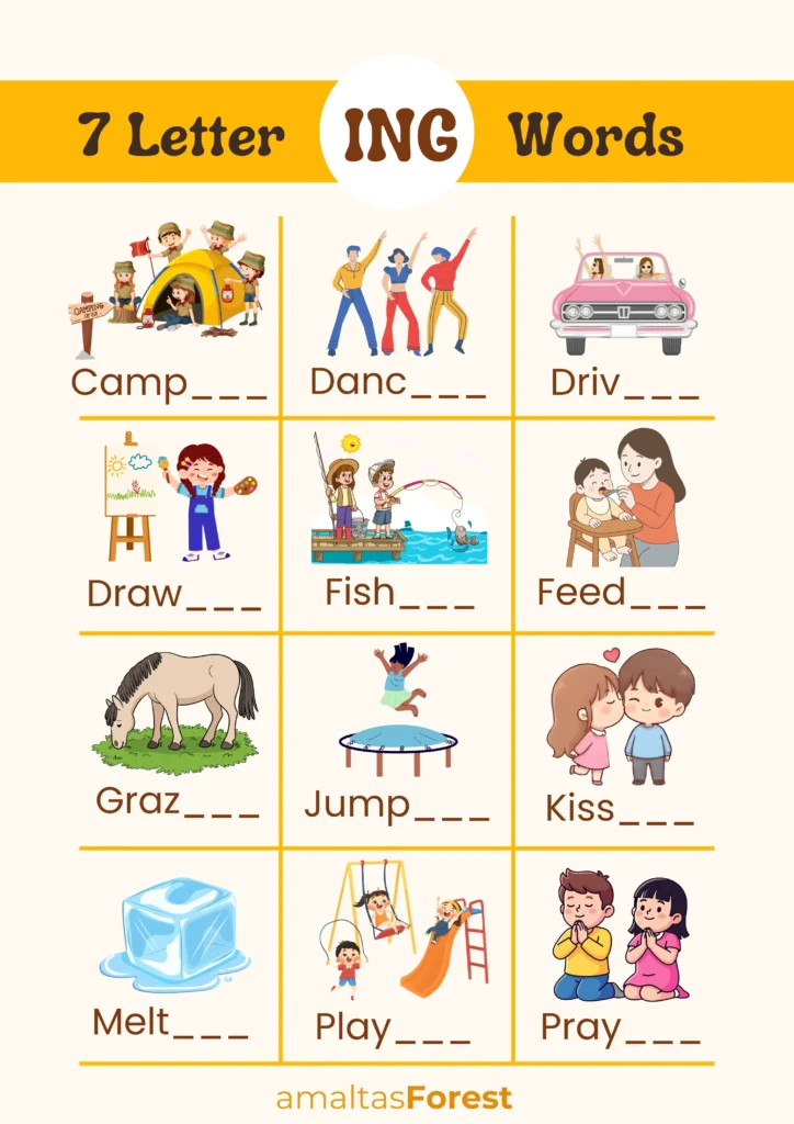 Words that have ing at the end | Suffix Worksheets 7 letter words ending with ing