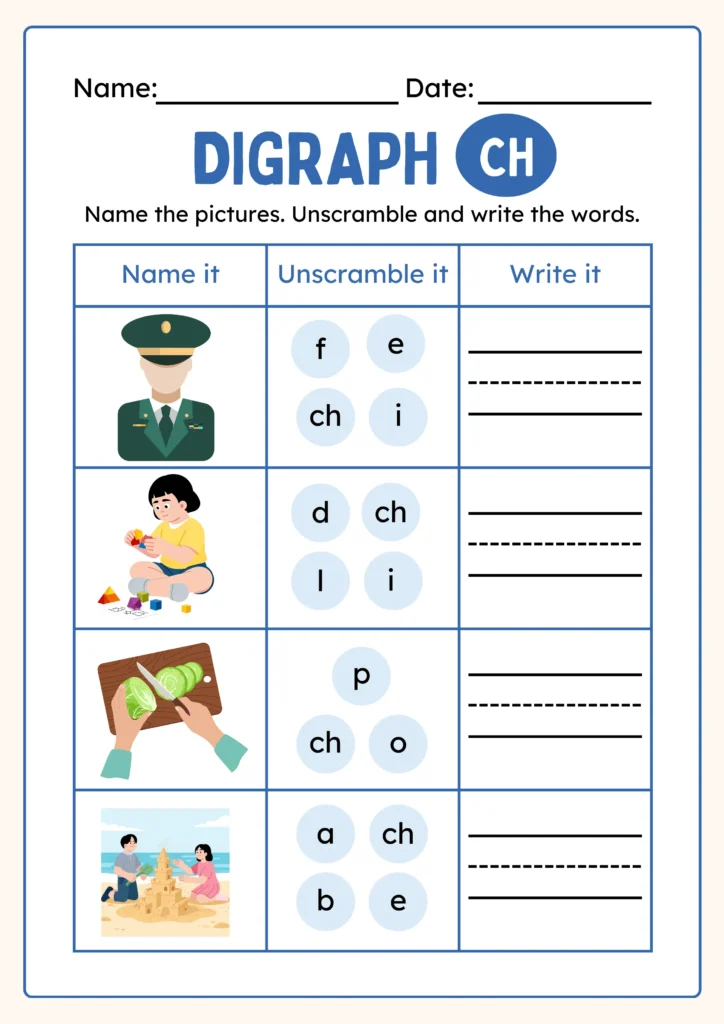 ch digraph worksheets
