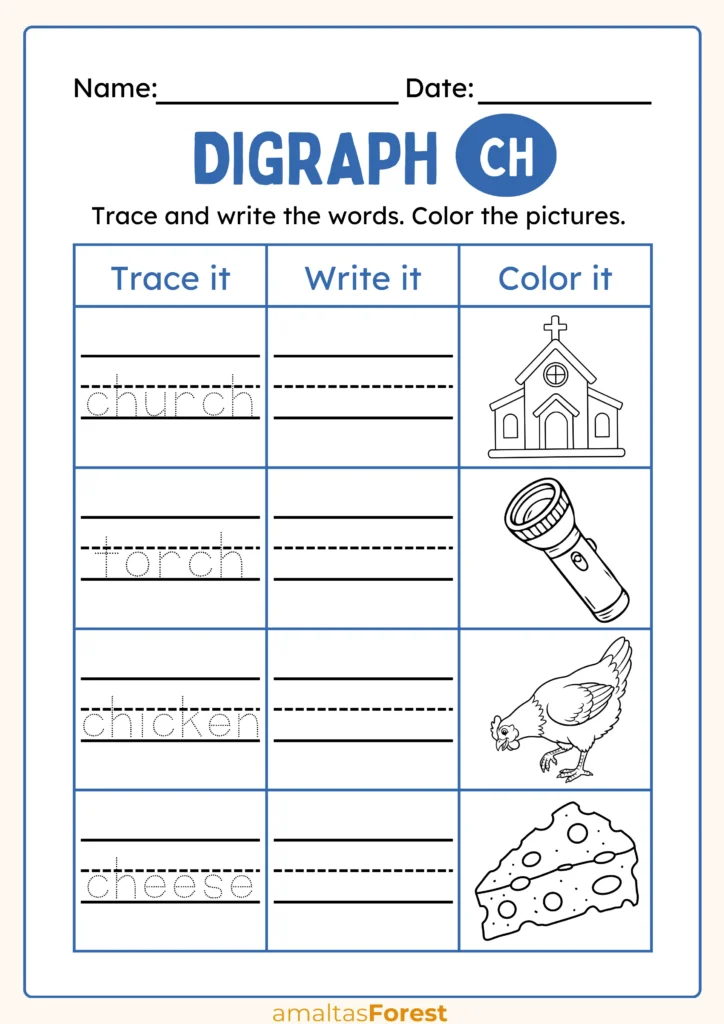 ch digraph worksheets for kindergarten