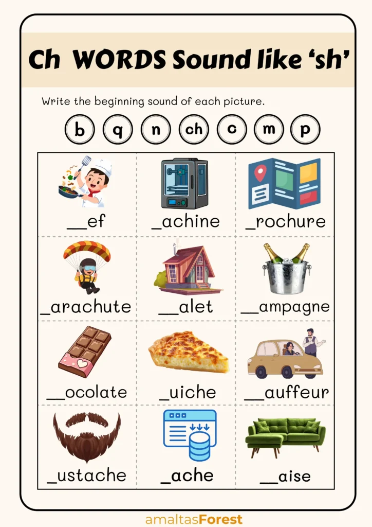 ch words that sound like sh worksheets