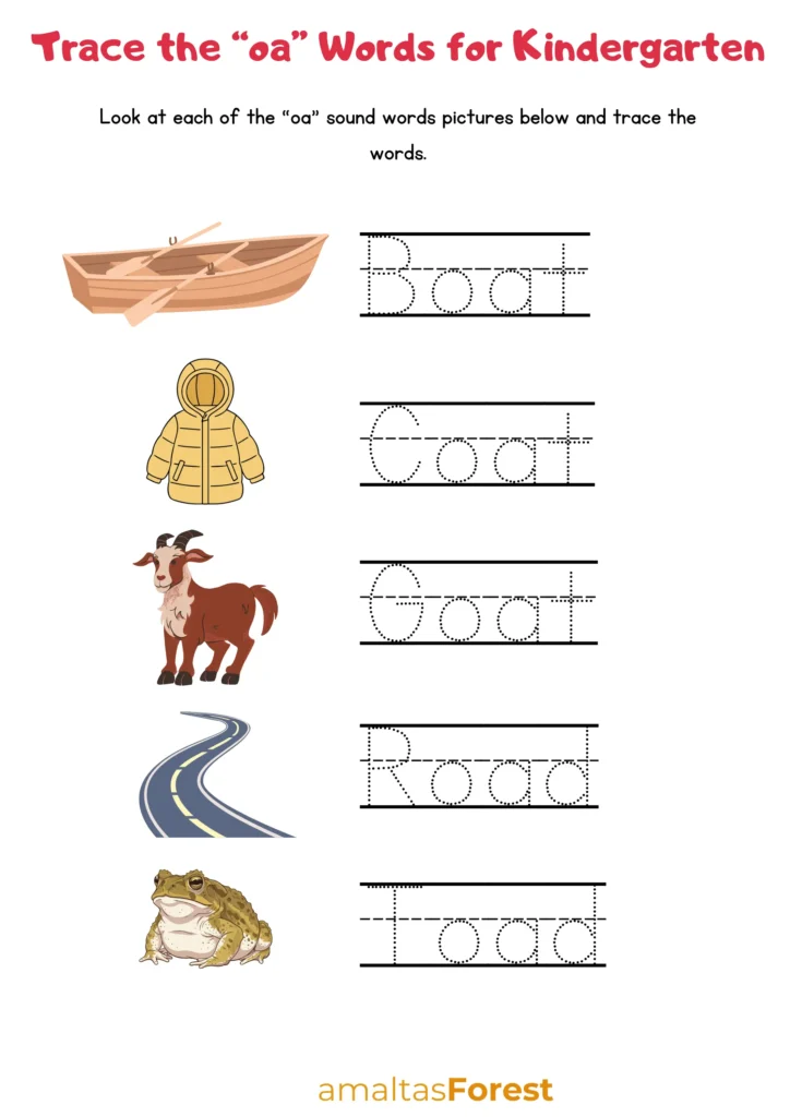 Trace oa words for kindergarten