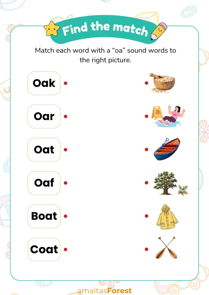 3 letters oa words and pictures matching