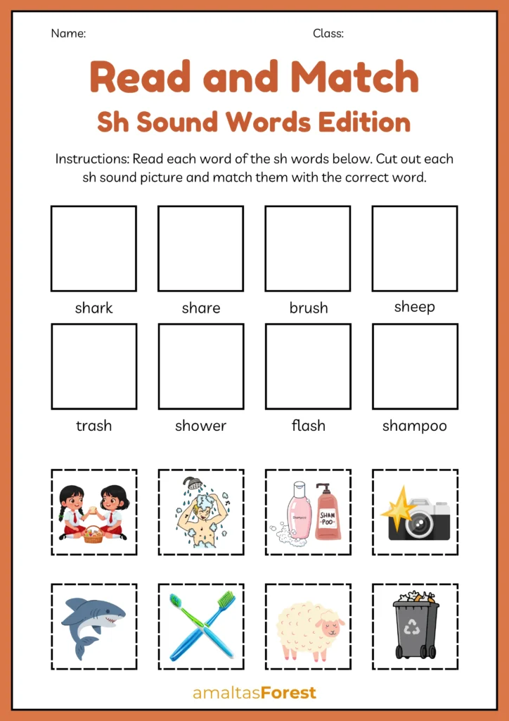 sh sound words with pictures for class 1