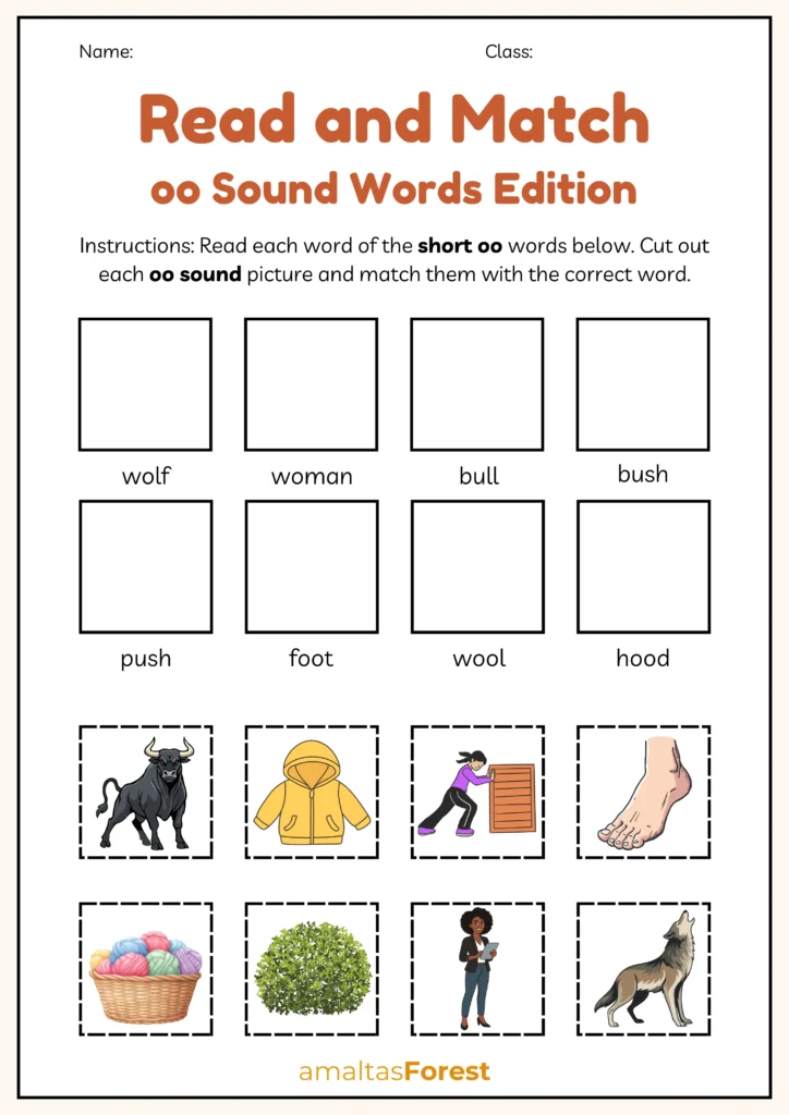 oo words list for kids | Worksheets and Pictures short oo words worksheet