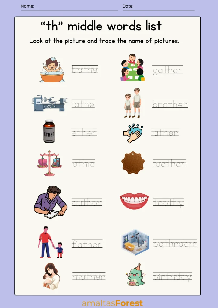 th Words for Kids with Printable Worksheets th middle words worksheet kindergarten