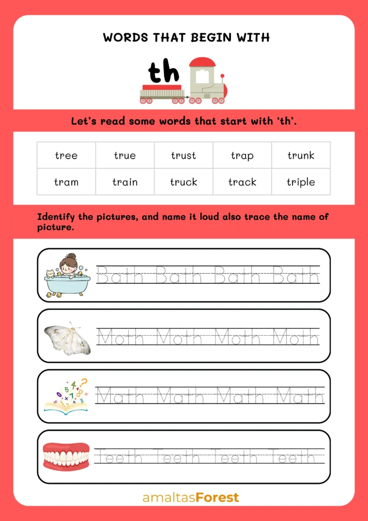 th Words for Kids with Printable Worksheets th words for kindergarten