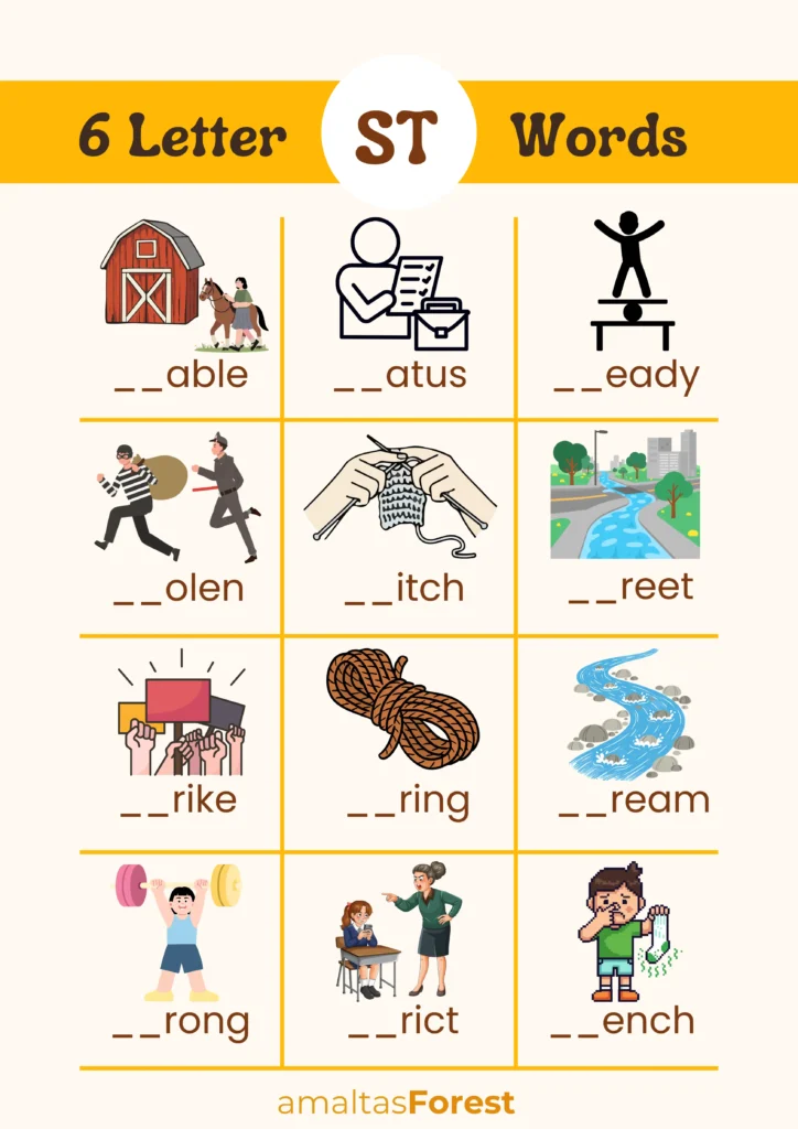 6 letter words starting with st