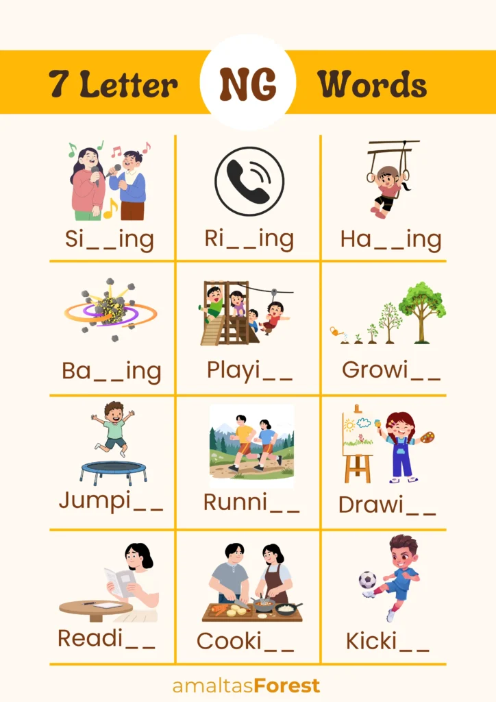 Ng Sound Words with Pictures and Worksheets 7 letter words with ng