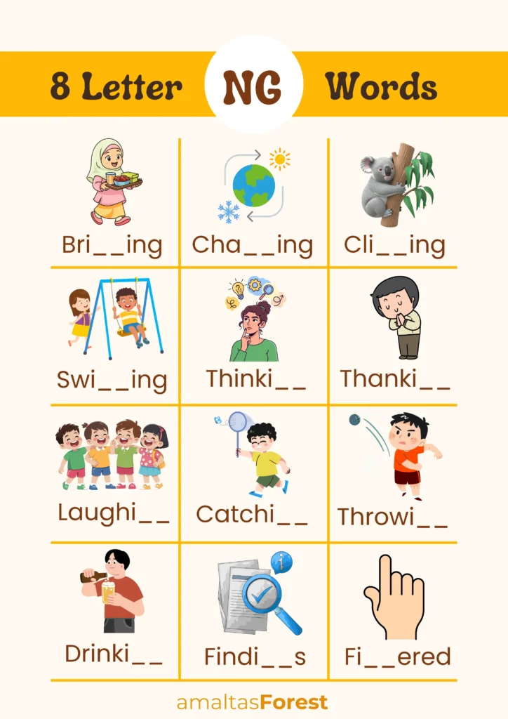 Ng Sound Words with Pictures and Worksheets 8 letter words with ng