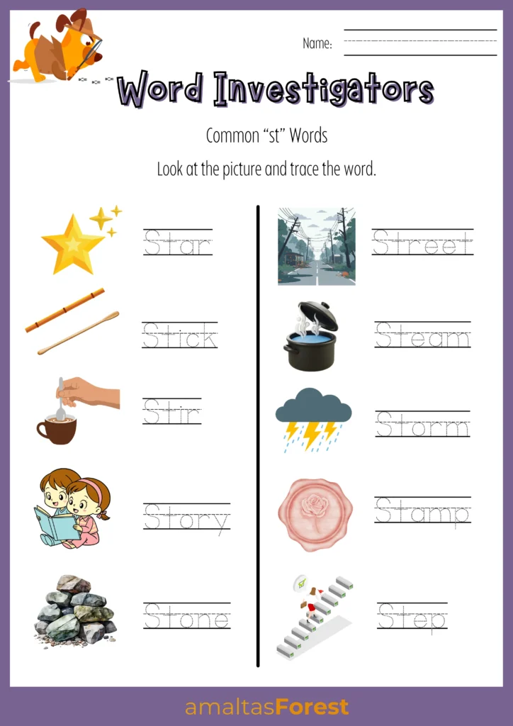 common st words list with pictures