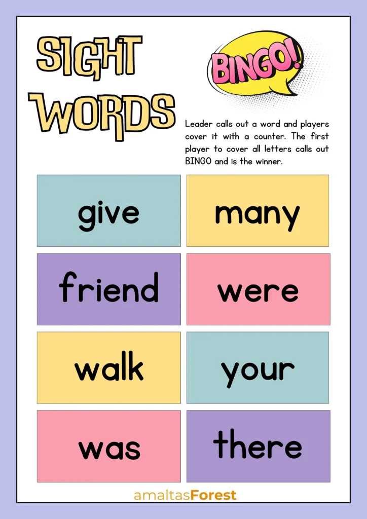 kindergarten sight words flash cards