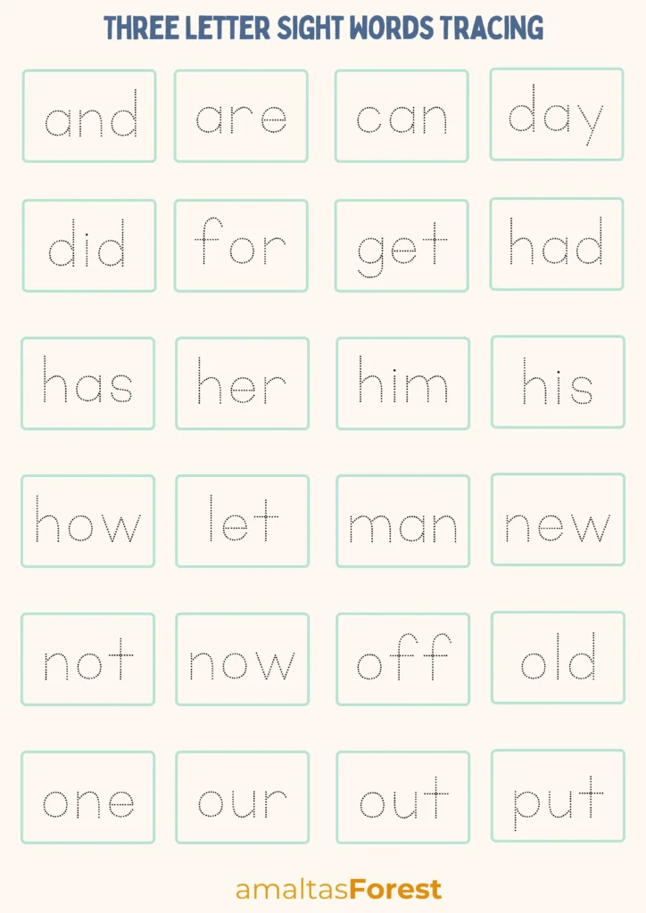 three letter sight words