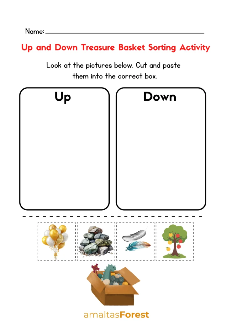 up and down treasure basket sorting activity