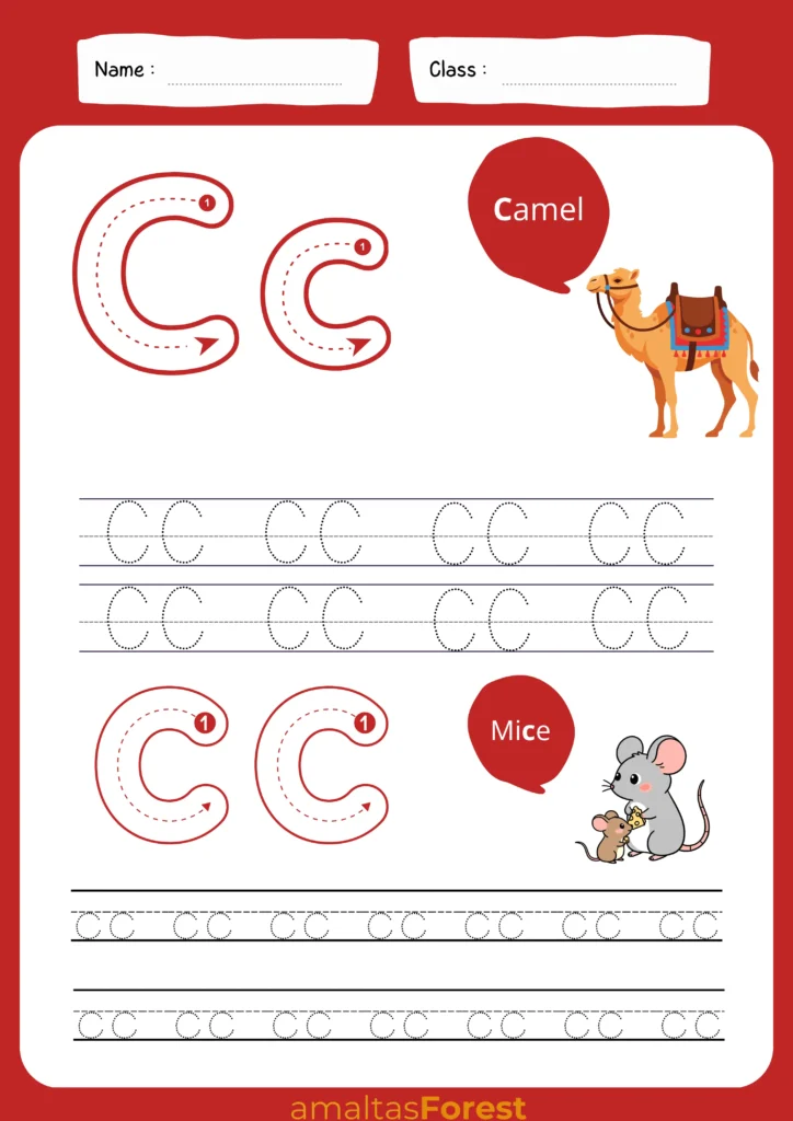 c sound word tracing worksheets