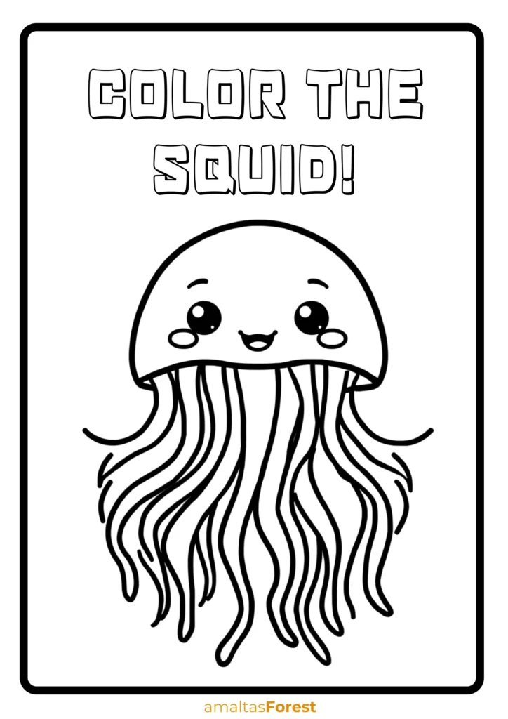 carnivorous fish and marine animals squid drawing