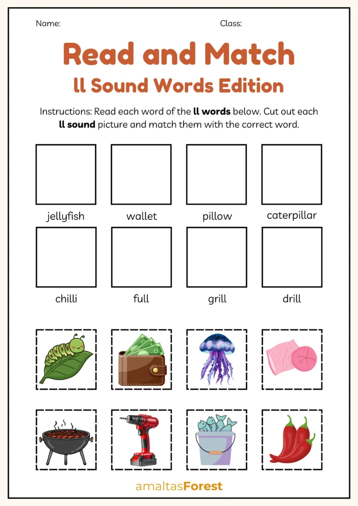 ll words worksheet for kindergarten