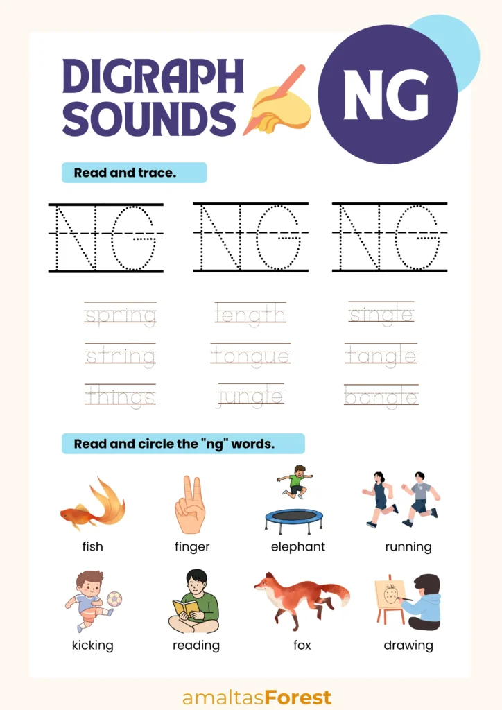 Ng Sound Words with Pictures and Worksheets ng sound words with pictures