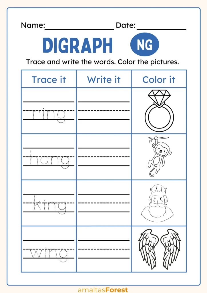 Ng Sound Words with Pictures and Worksheets ng words with pictures