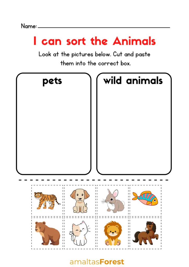 pet farm and wild animals worksheets for kindergarten