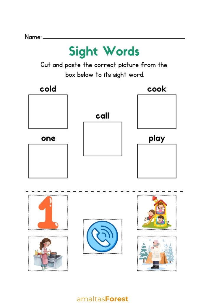 pre k sight words flash cards