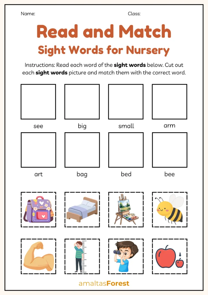 sight words for nursery