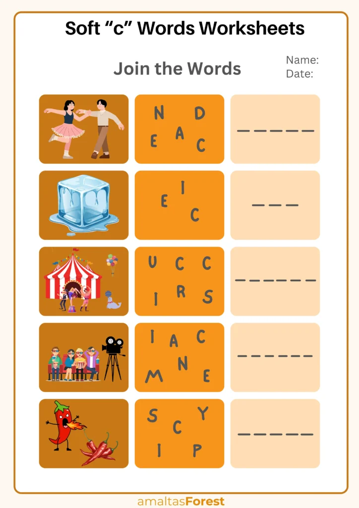 soft c words worksheets