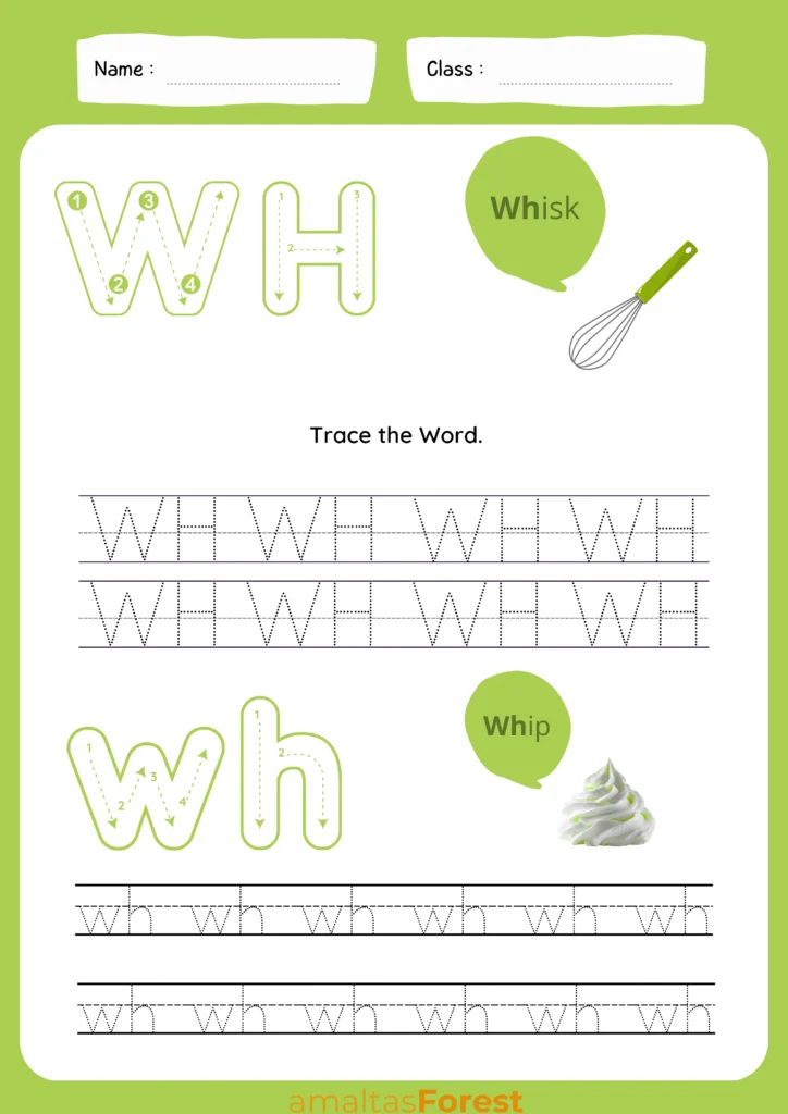wh word tracing worksheet