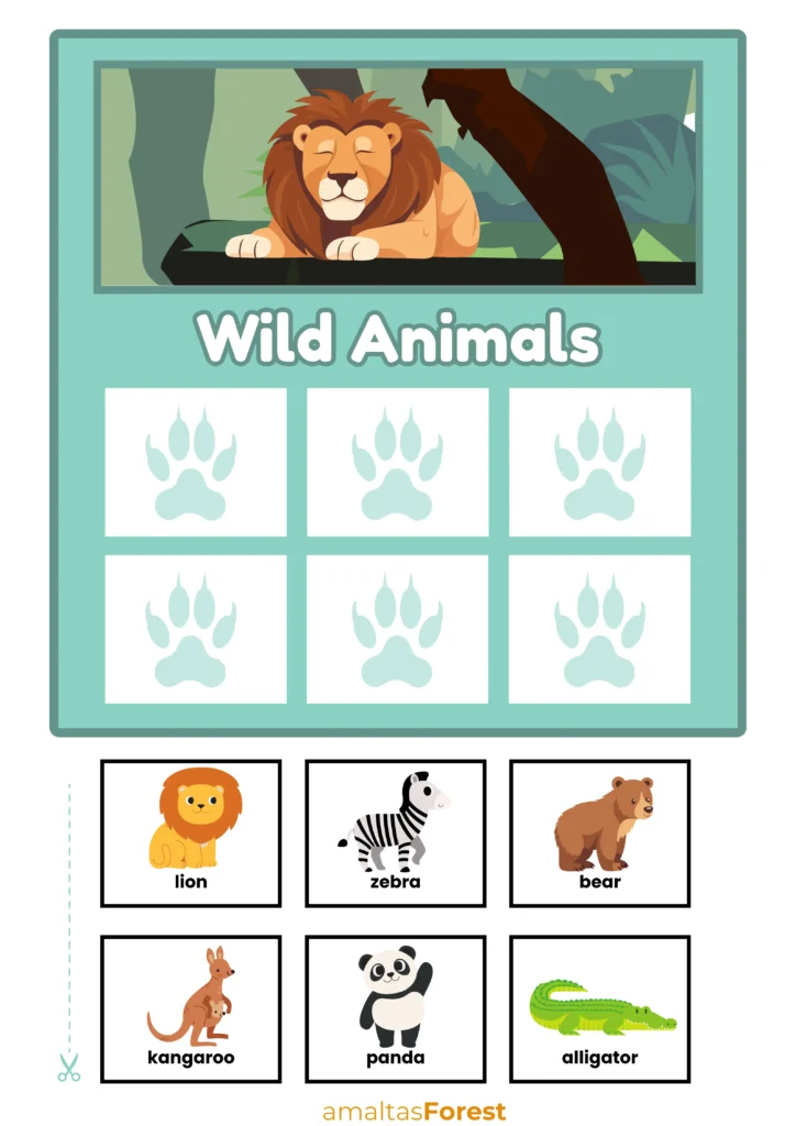 wild animals sorting chart